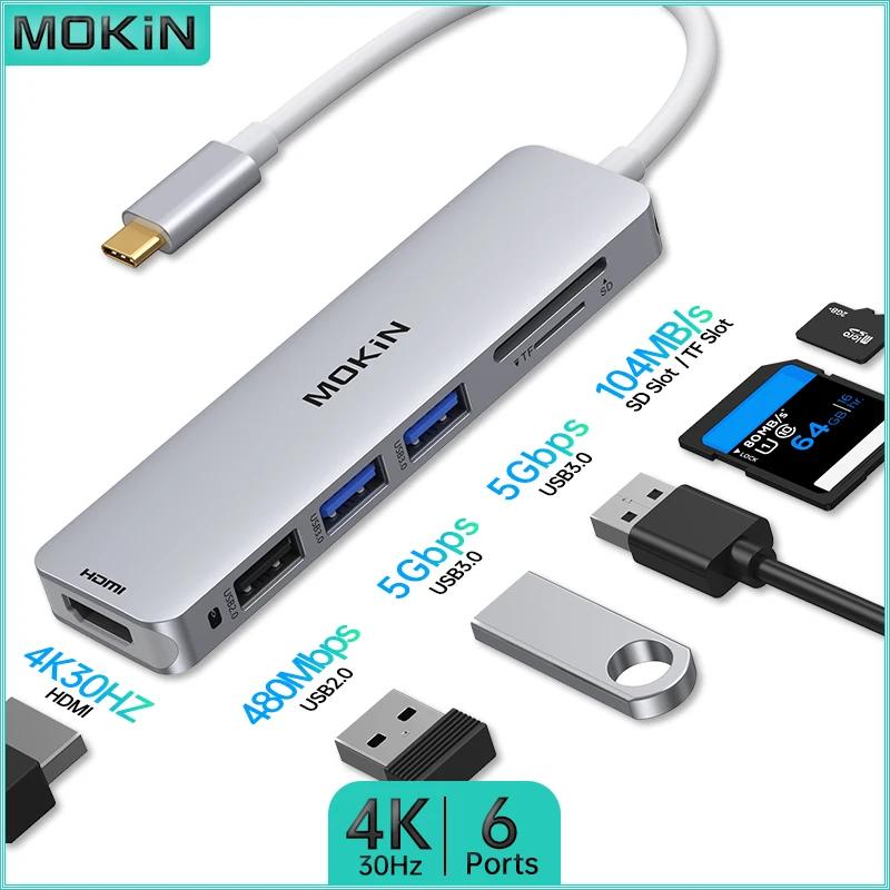 MOKiN 6 in 1 ŷ ̼ - USB2.0 USB3.0 HDMI 4K30Hz SD TF - MacBook Air/Pro, iPad, Thunderbolt Ʈϰ ȣȯ 